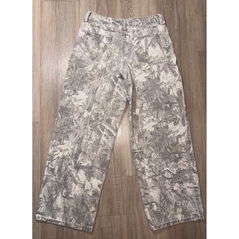RSQ Baggy Fit Jeans Grey White Forest Leaf Camo Print Denim Pants Size 18/29